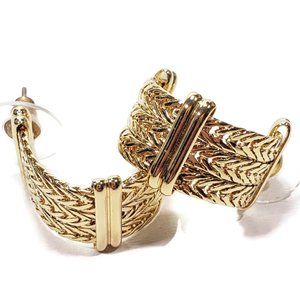 Gold Tone Wheat Half Hoop Earrings Post